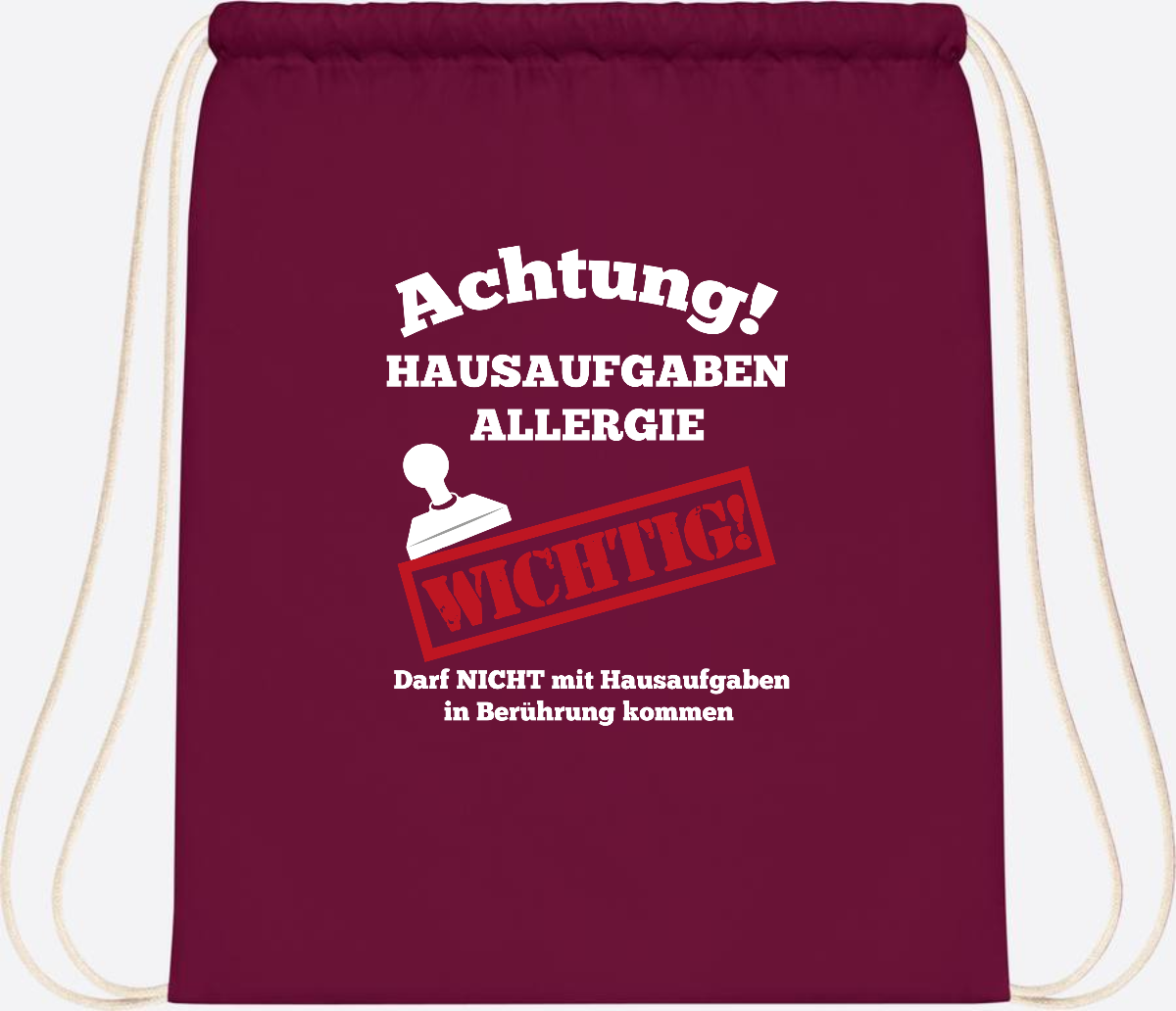 Turnbeutel Hausaufgaben-Allergie mit Name zur Einschulung - Burgundy