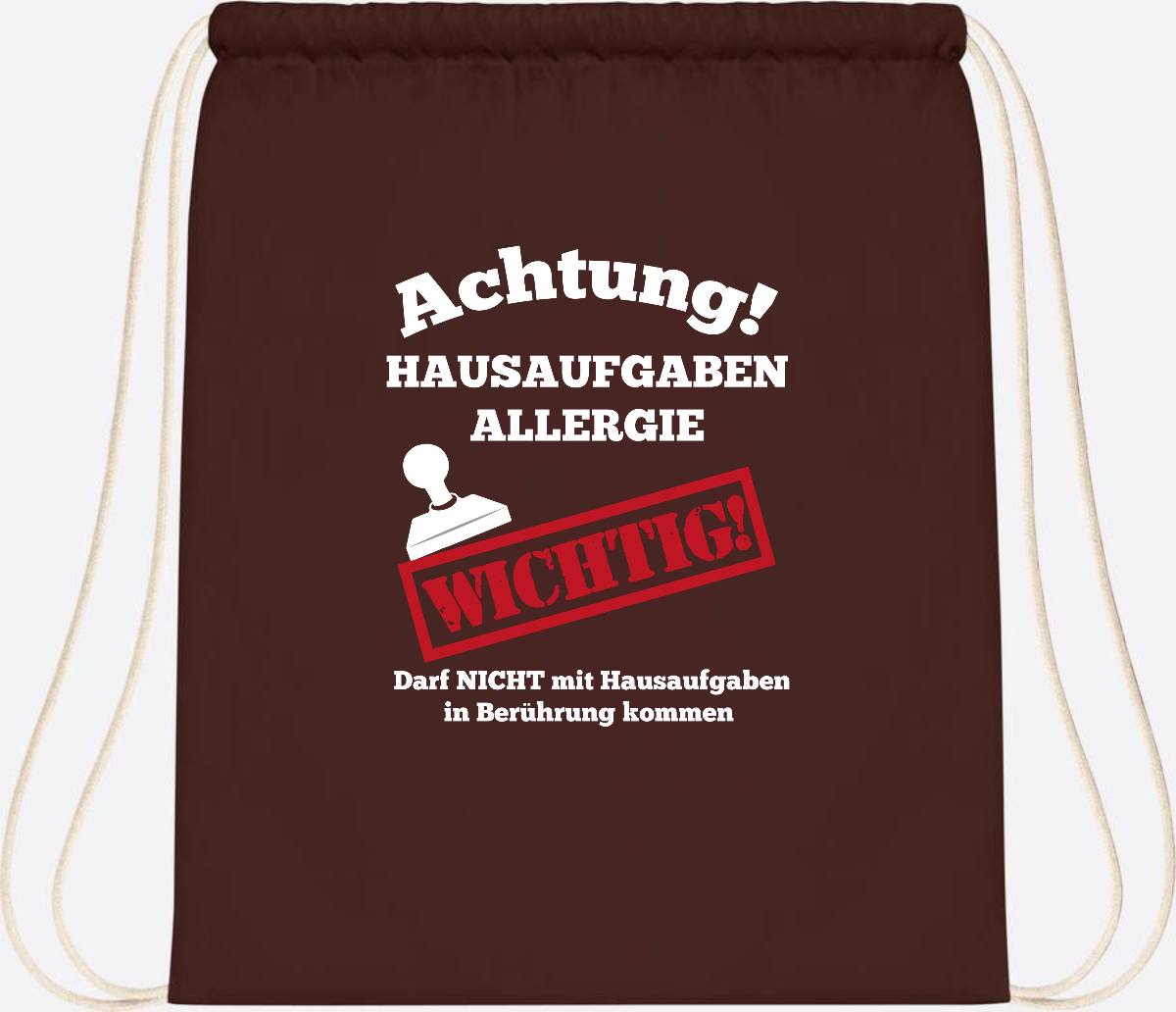 Turnbeutel Hausaufgaben-Allergie mit Name zur Einschulung - Chocolate