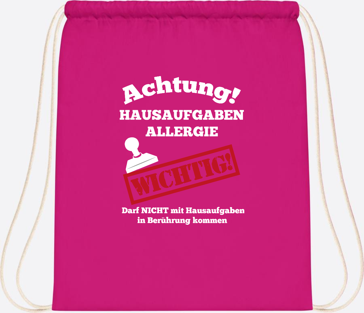 Turnbeutel Hausaufgaben-Allergie mit Name zur Einschulung - Fuchsia