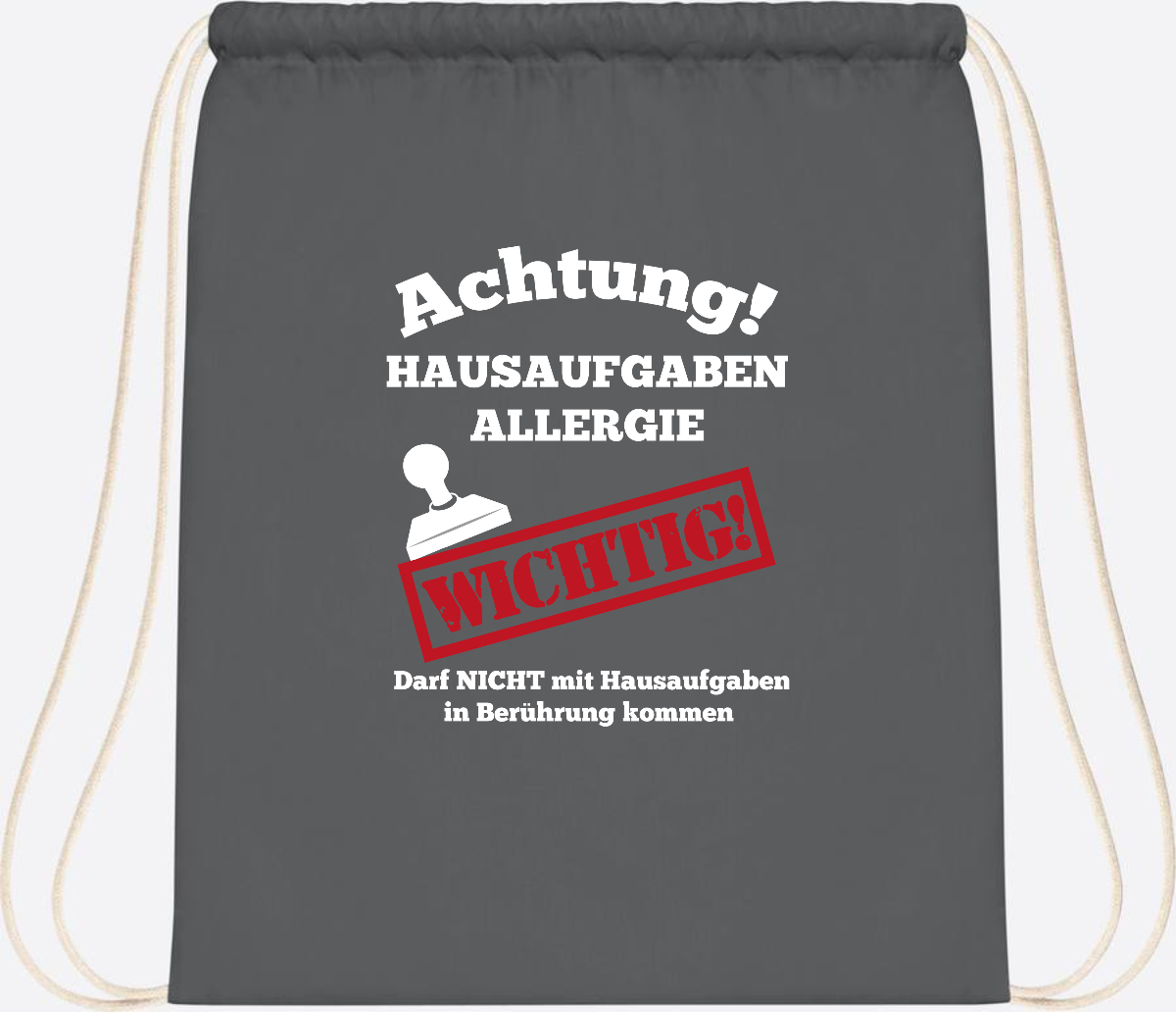 Turnbeutel Hausaufgaben-Allergie mit Name zur Einschulung - Graphite Grey