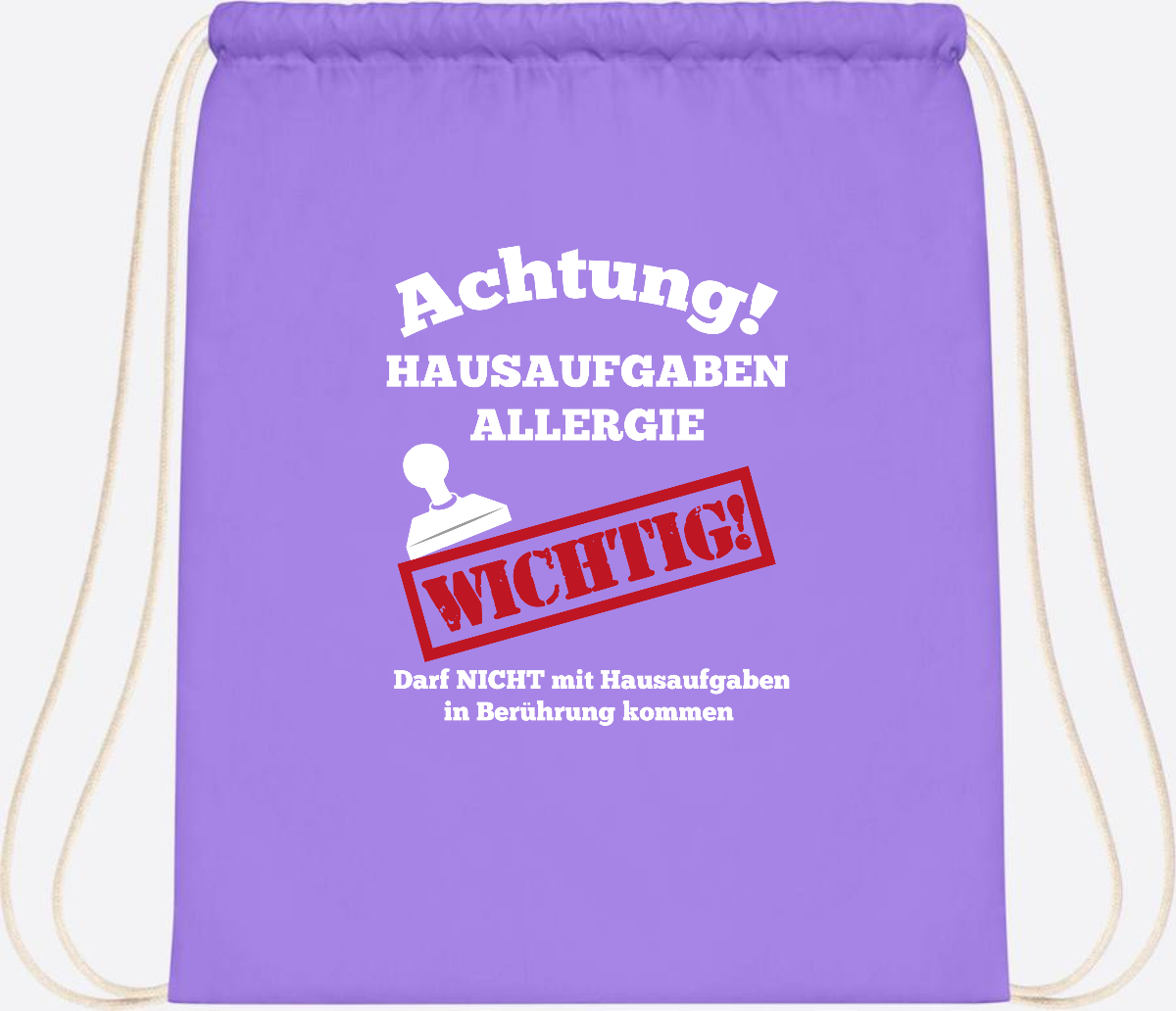 Turnbeutel Hausaufgaben-Allergie mit Name zur Einschulung - Lavender/White