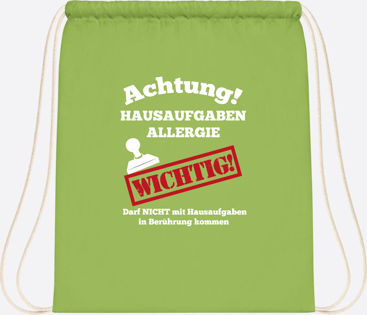 Turnbeutel Hausaufgaben-Allergie mit Name zur Einschulung - Lime Green