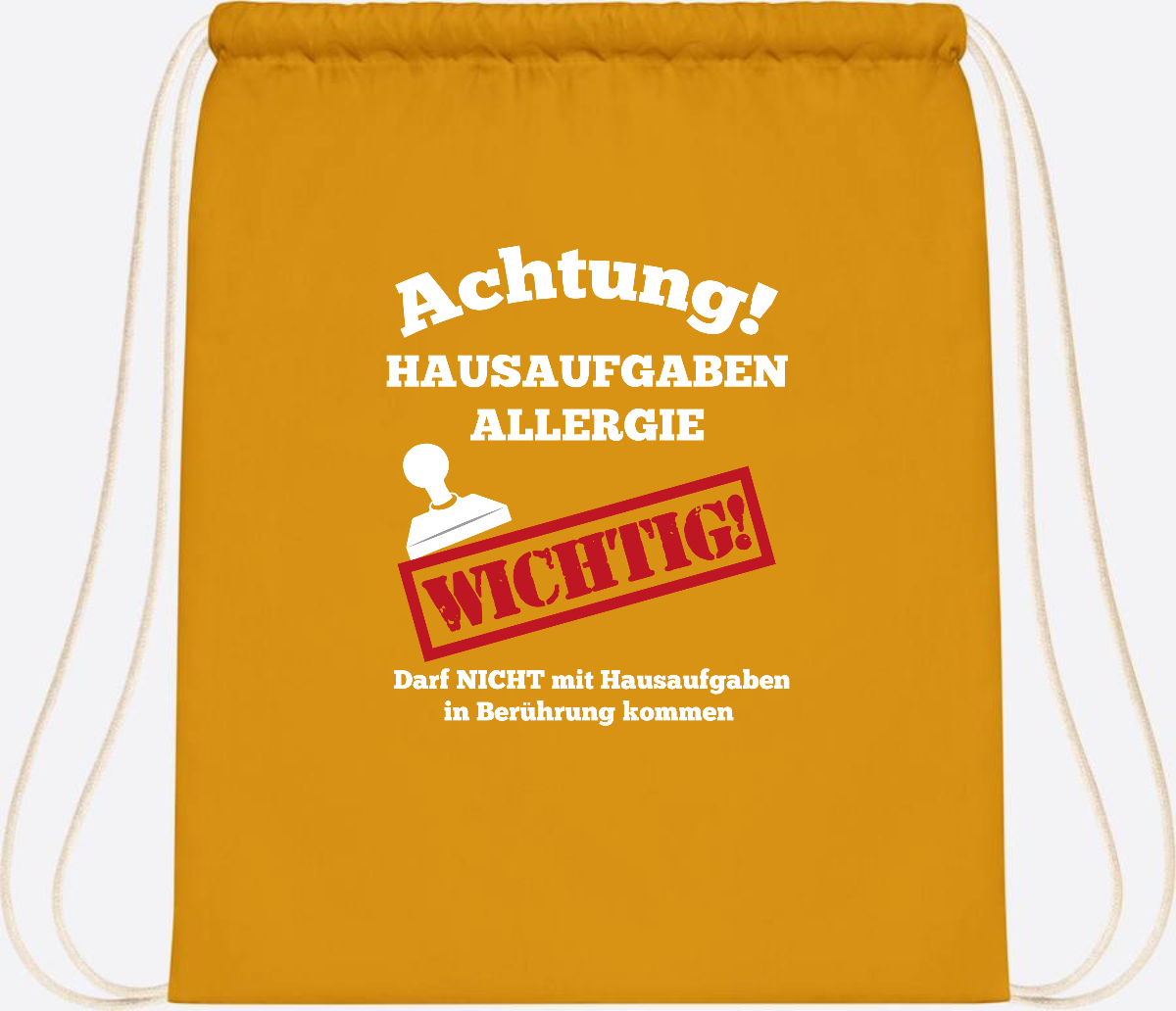 Turnbeutel Hausaufgaben-Allergie mit Name zur Einschulung - Mustard