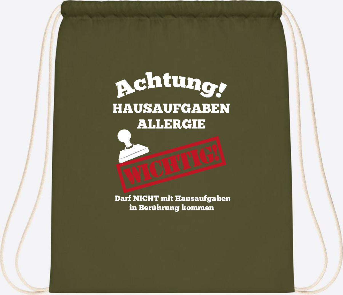 Turnbeutel Hausaufgaben-Allergie mit Name zur Einschulung - Olive Green