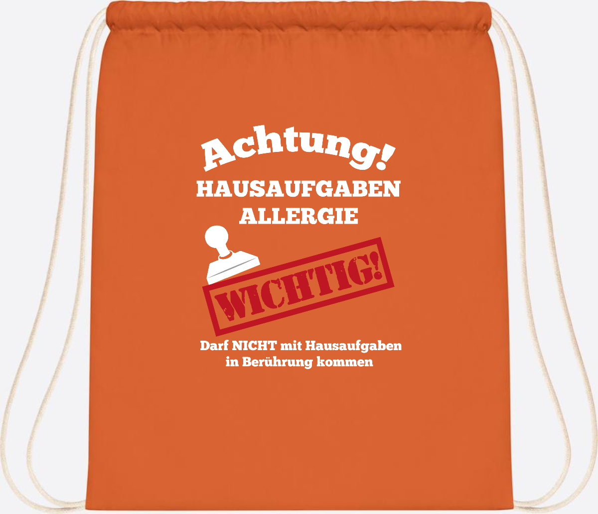 Turnbeutel Hausaufgaben-Allergie mit Name zur Einschulung - Orange
