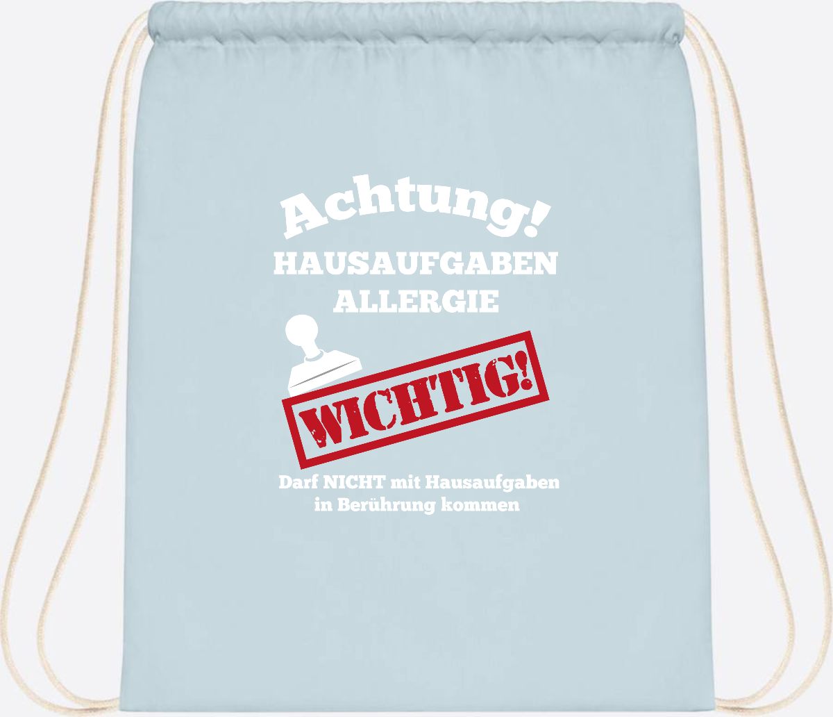 Turnbeutel Hausaufgaben-Allergie mit Name zur Einschulung - Pastel Blue/White