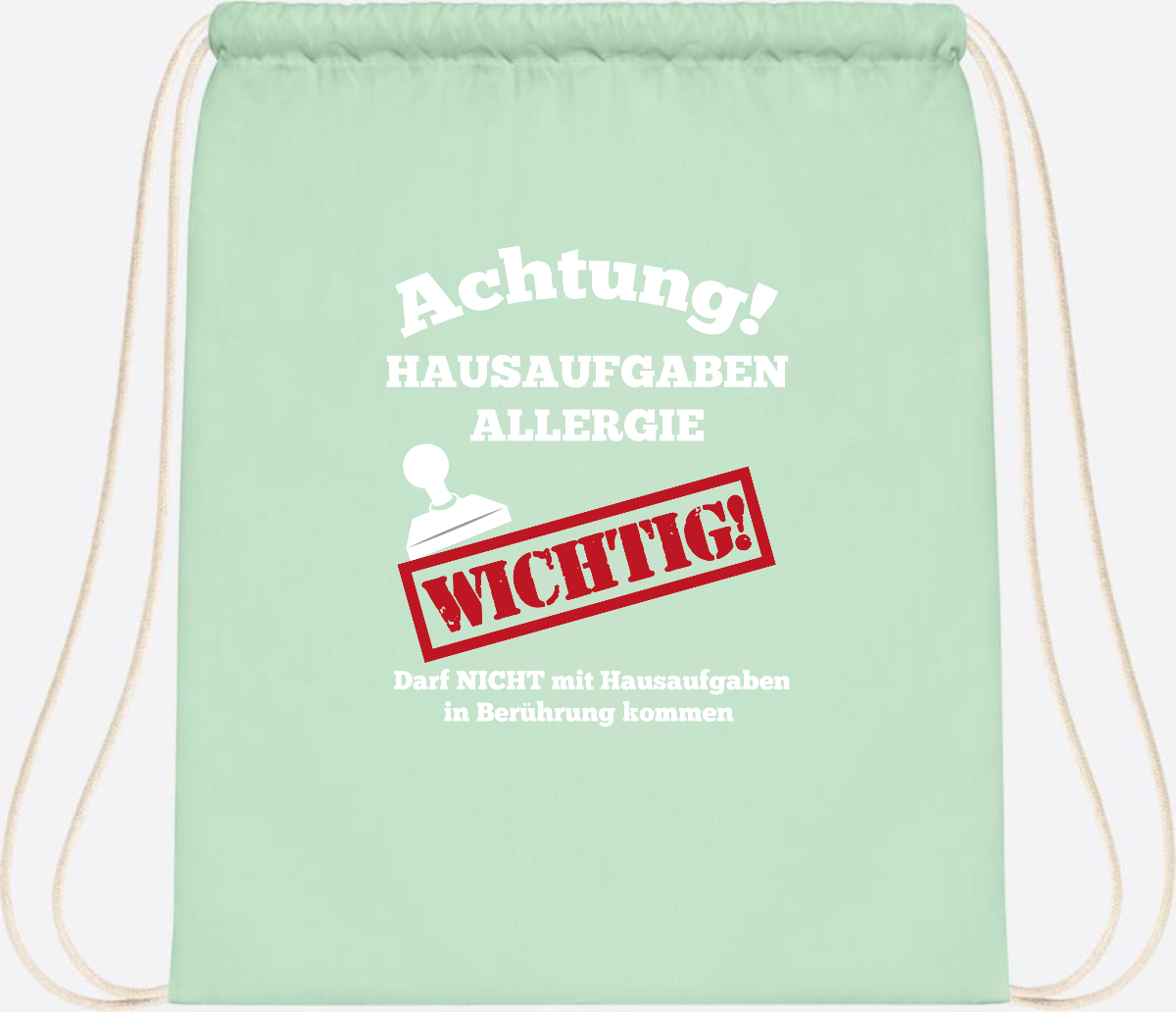 Turnbeutel Hausaufgaben-Allergie mit Name zur Einschulung - Pastel Mint/White