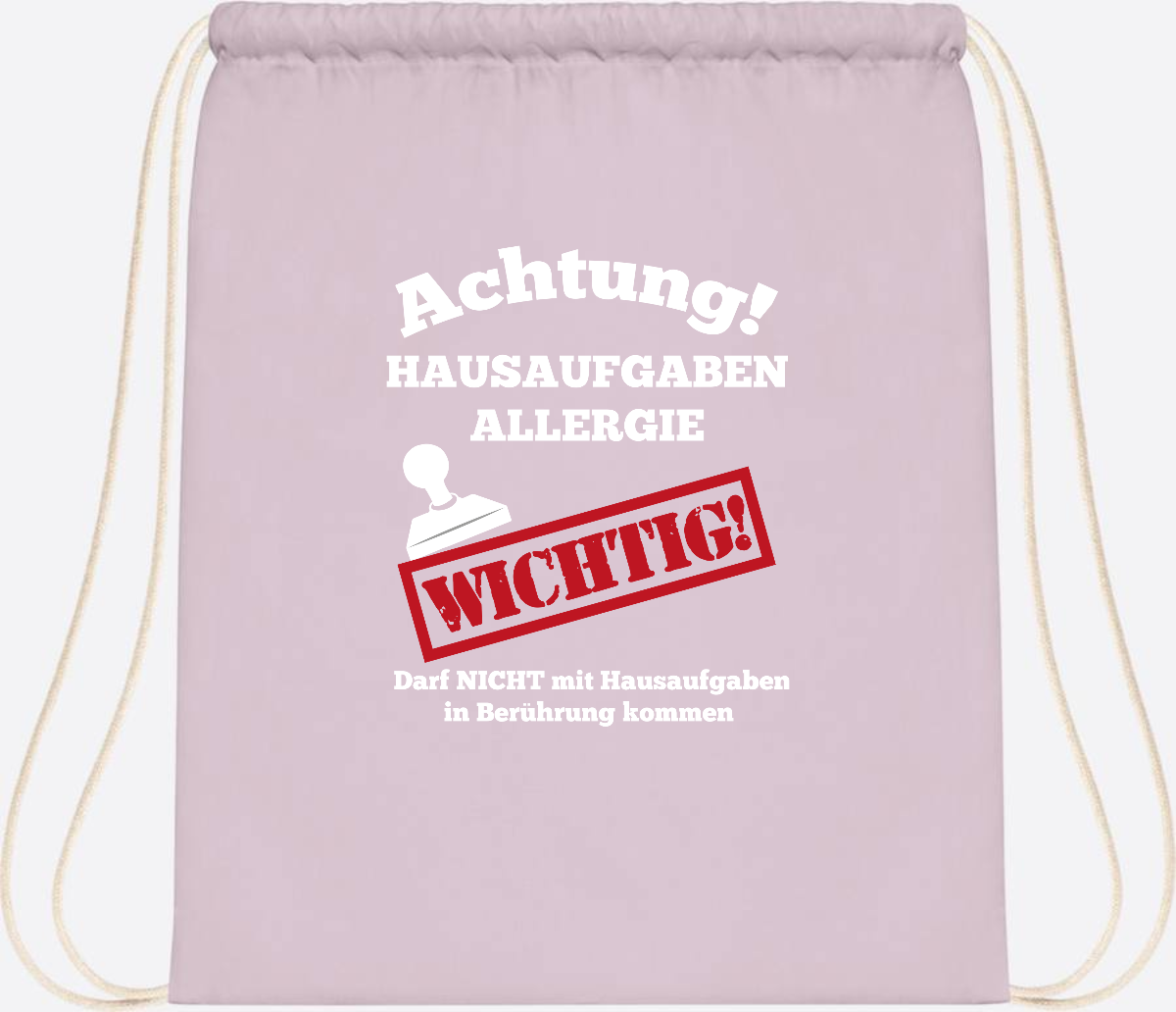 Turnbeutel Hausaufgaben-Allergie mit Name zur Einschulung - Pastel Pink/White