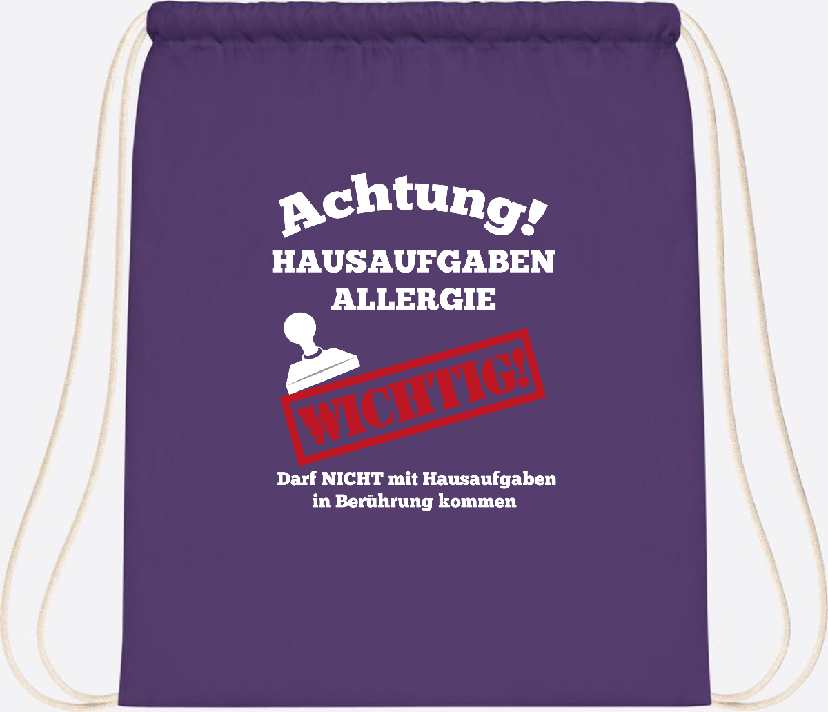 Turnbeutel Hausaufgaben-Allergie mit Name zur Einschulung - Purple