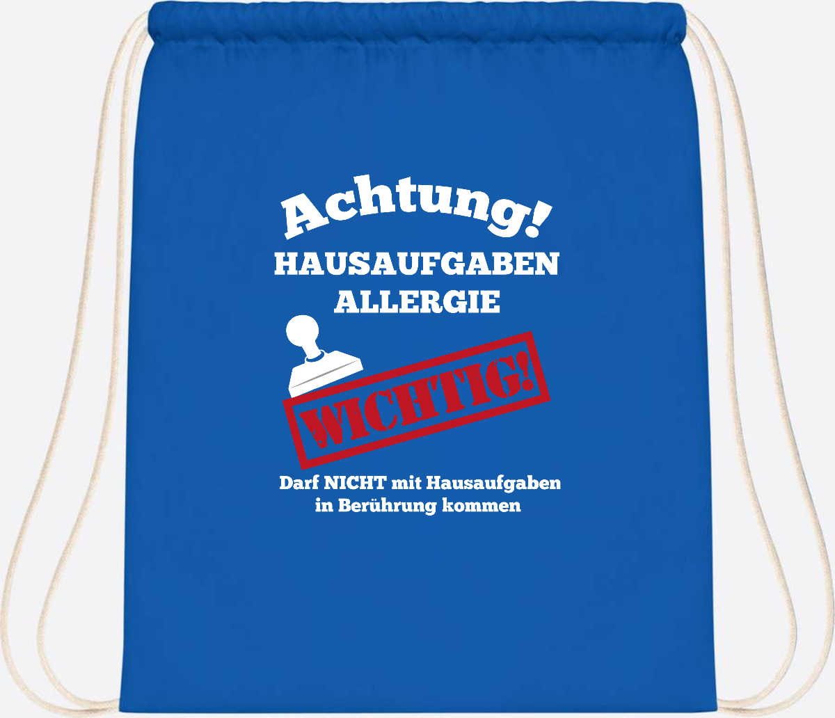 Turnbeutel Hausaufgaben-Allergie mit Name zur Einschulung - Sapphire Blue