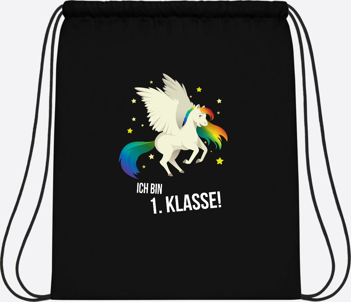 Turnbeutel "Ich bin 1. Klasse" mit Name – Geschenk zur Einschulung - Black/Black