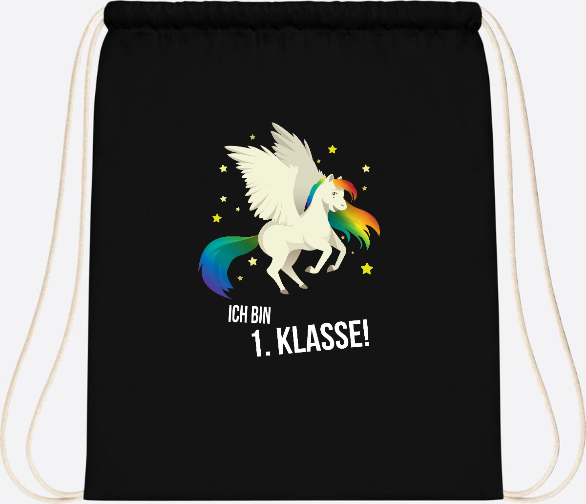 Turnbeutel "Ich bin 1. Klasse" mit Name – Geschenk zur Einschulung - Black