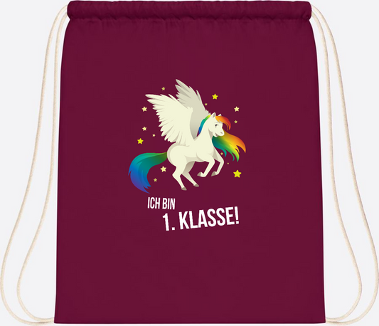 Turnbeutel "Ich bin 1. Klasse" mit Name – Geschenk zur Einschulung - Burgundy