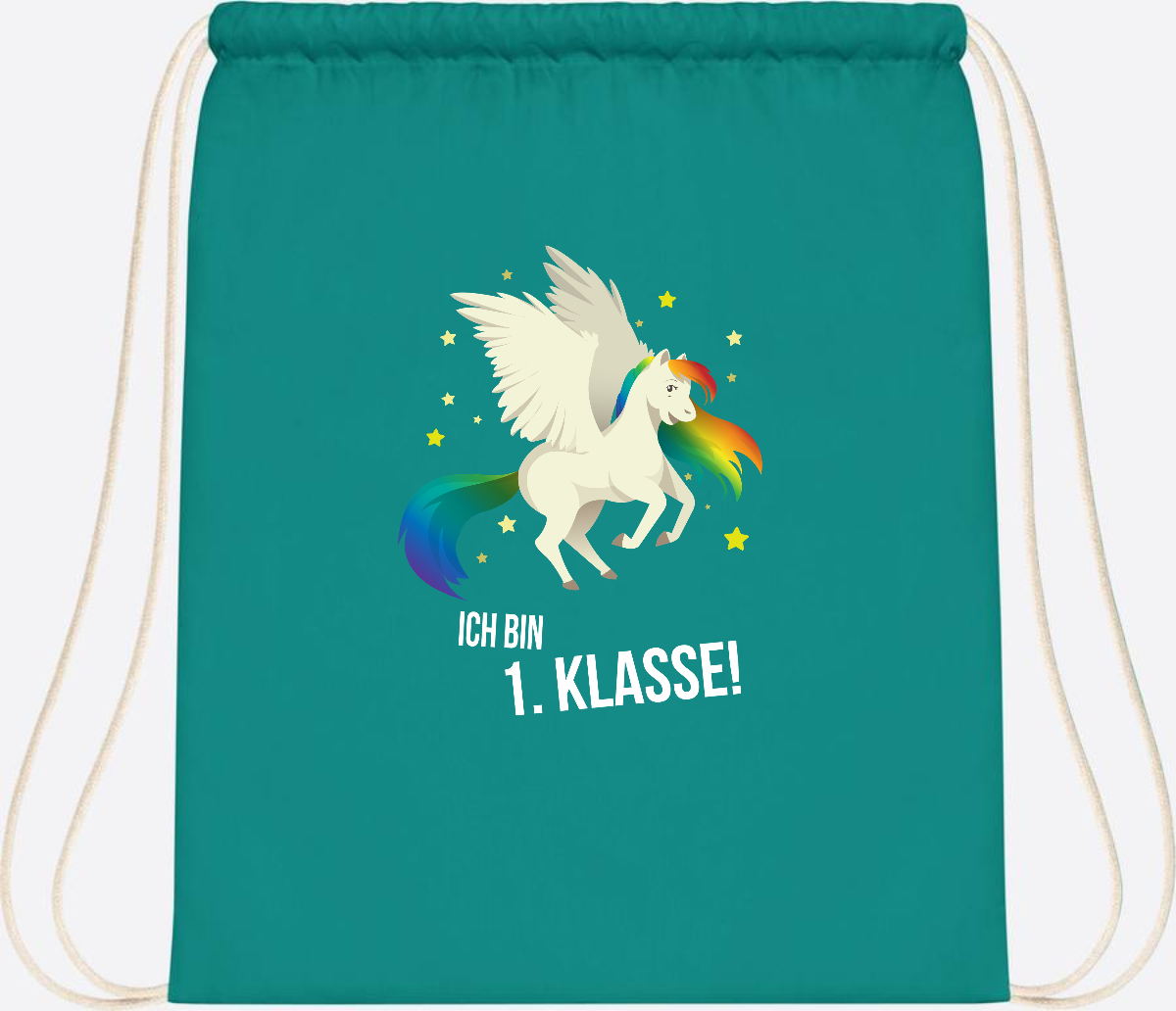 Turnbeutel "Ich bin 1. Klasse" mit Name – Geschenk zur Einschulung - Emerald