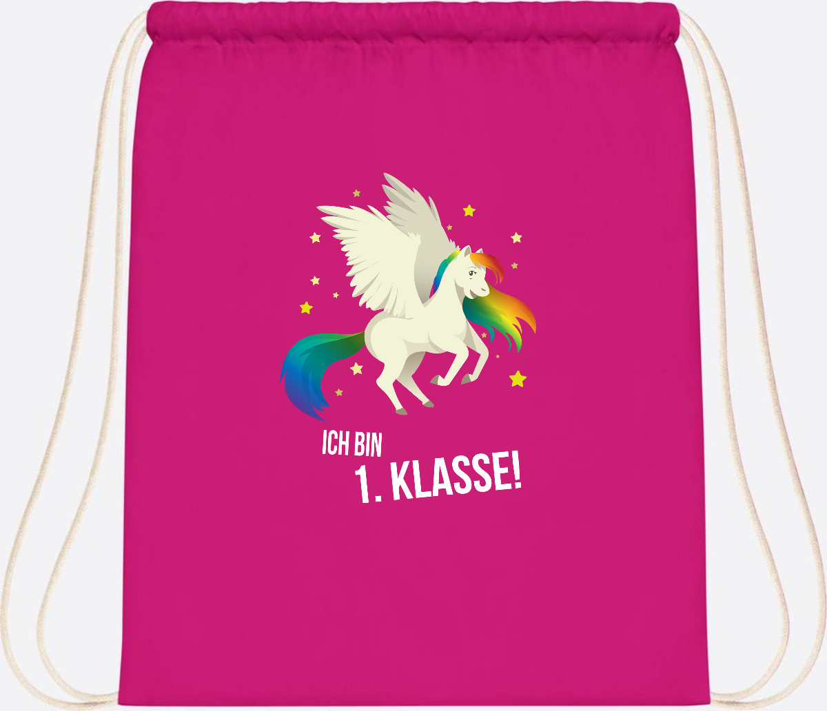Turnbeutel "Ich bin 1. Klasse" mit Name – Geschenk zur Einschulung - Fuchsia