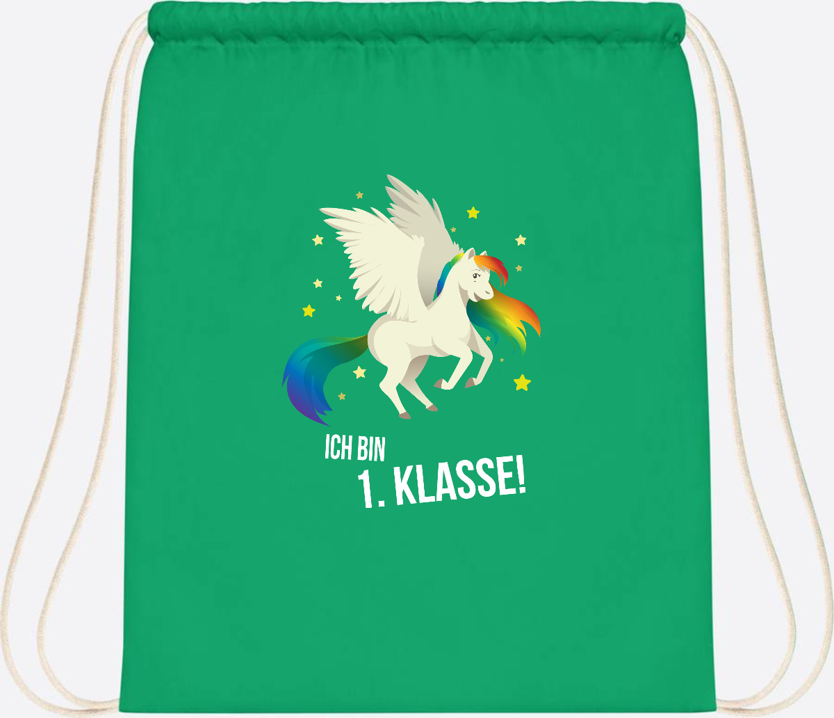 Turnbeutel "Ich bin 1. Klasse" mit Name – Geschenk zur Einschulung - Kelly Green