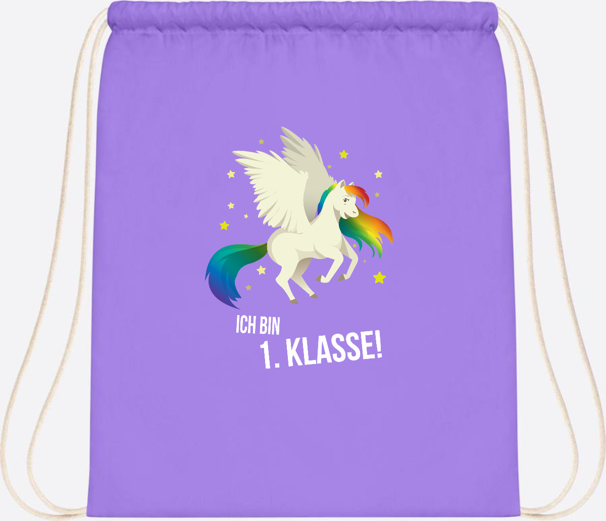 Turnbeutel "Ich bin 1. Klasse" mit Name – Geschenk zur Einschulung - Lavender/White