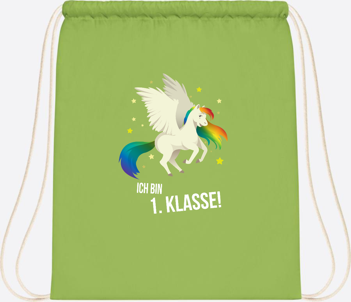 Turnbeutel "Ich bin 1. Klasse" mit Name – Geschenk zur Einschulung - Lime Green