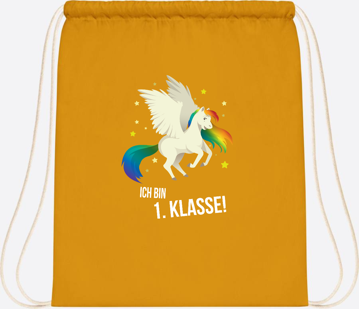Turnbeutel "Ich bin 1. Klasse" mit Name – Geschenk zur Einschulung - Mustard