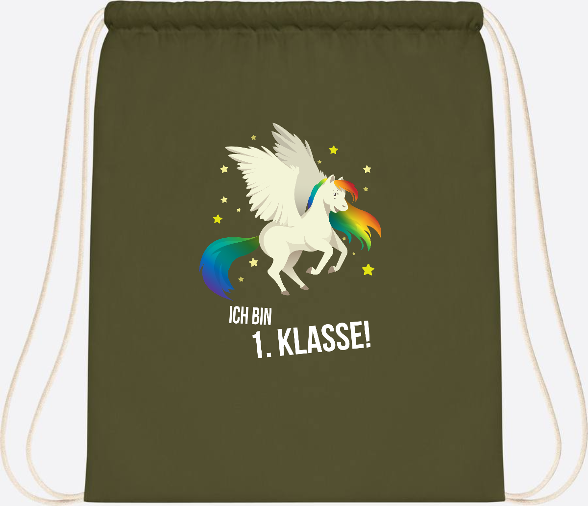 Turnbeutel "Ich bin 1. Klasse" mit Name – Geschenk zur Einschulung - Olive Green