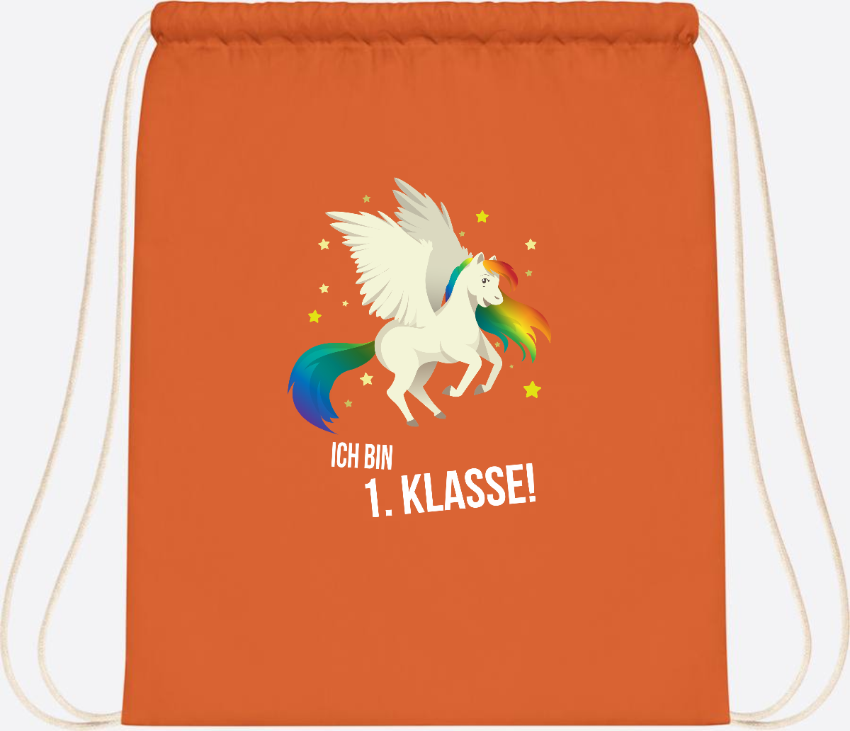 Turnbeutel "Ich bin 1. Klasse" mit Name – Geschenk zur Einschulung - Orange