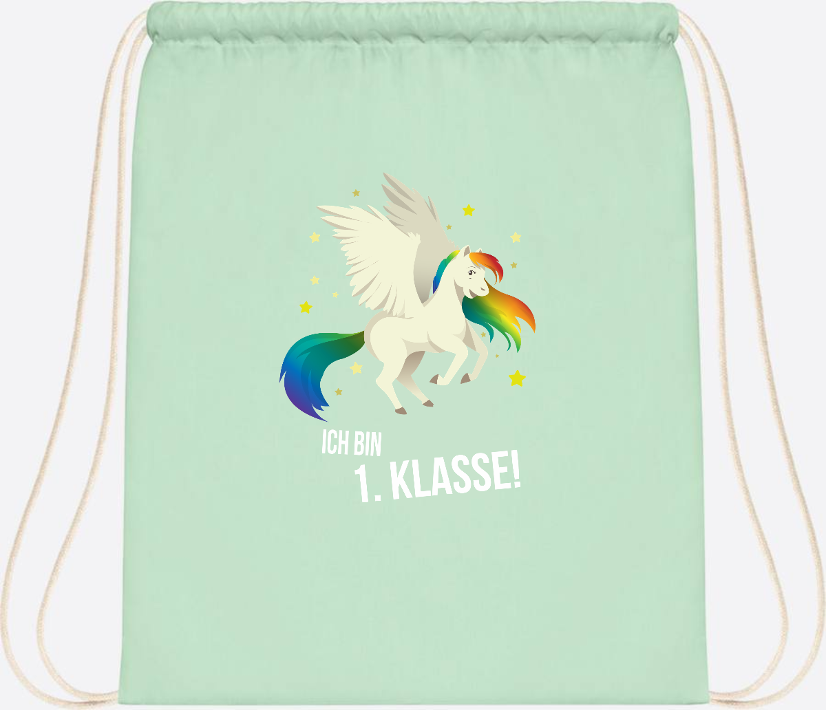 Turnbeutel "Ich bin 1. Klasse" mit Name – Geschenk zur Einschulung - Pastel Mint/White