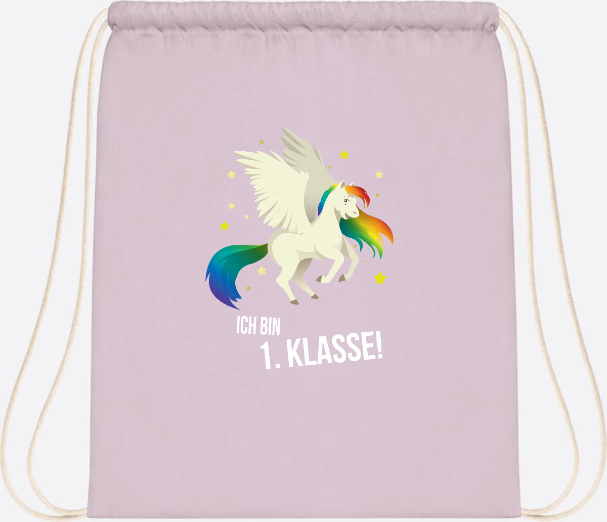 Turnbeutel "Ich bin 1. Klasse" mit Name – Geschenk zur Einschulung - Pastel Pink/White
