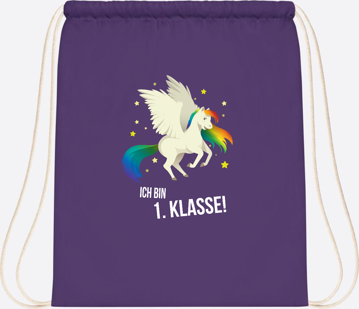 Turnbeutel "Ich bin 1. Klasse" mit Name – Geschenk zur Einschulung - Purple
