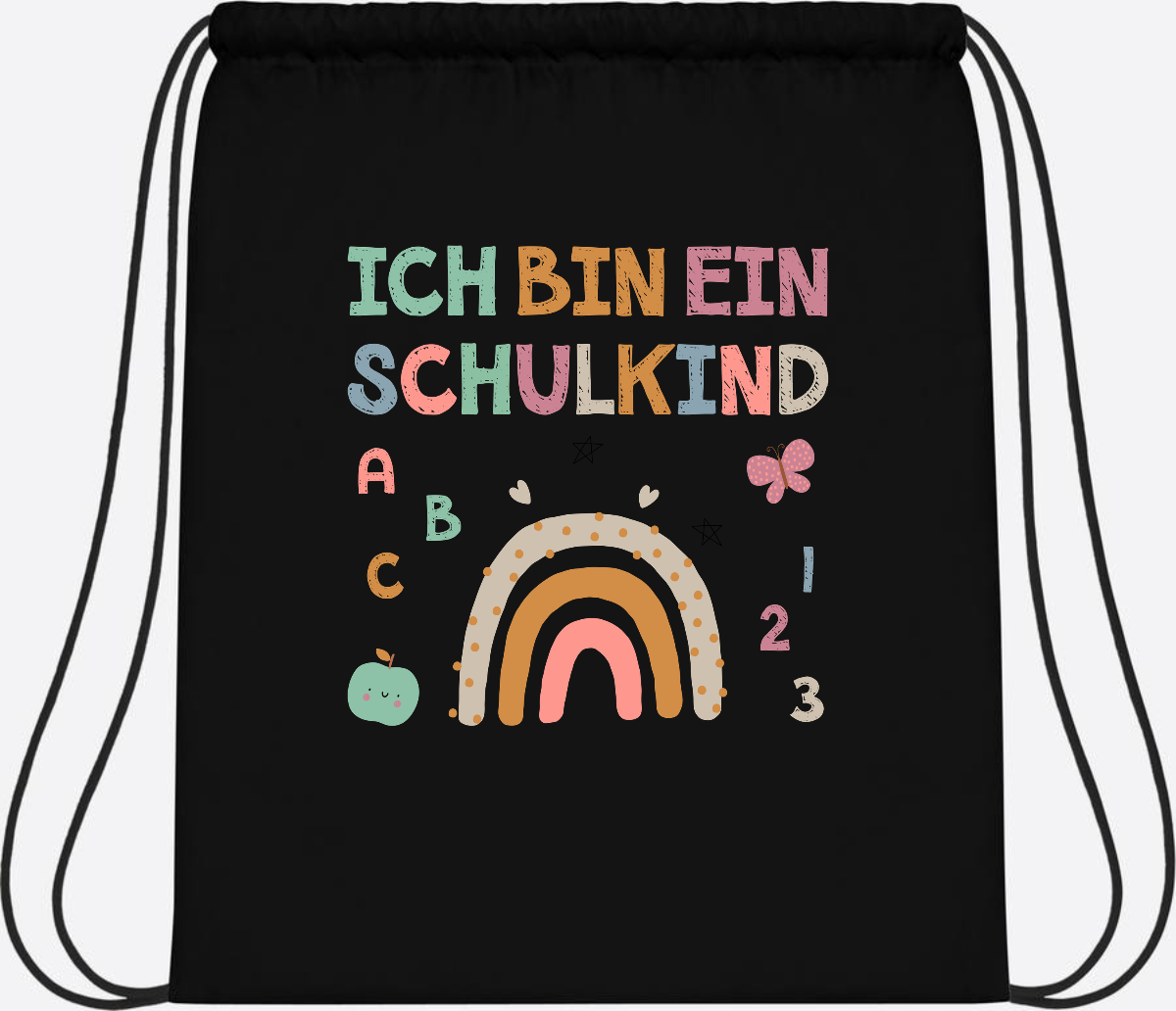 Turnbeutel "Ich bin ein Schulkind" – Geschenk zur Einschulung - Black/Black