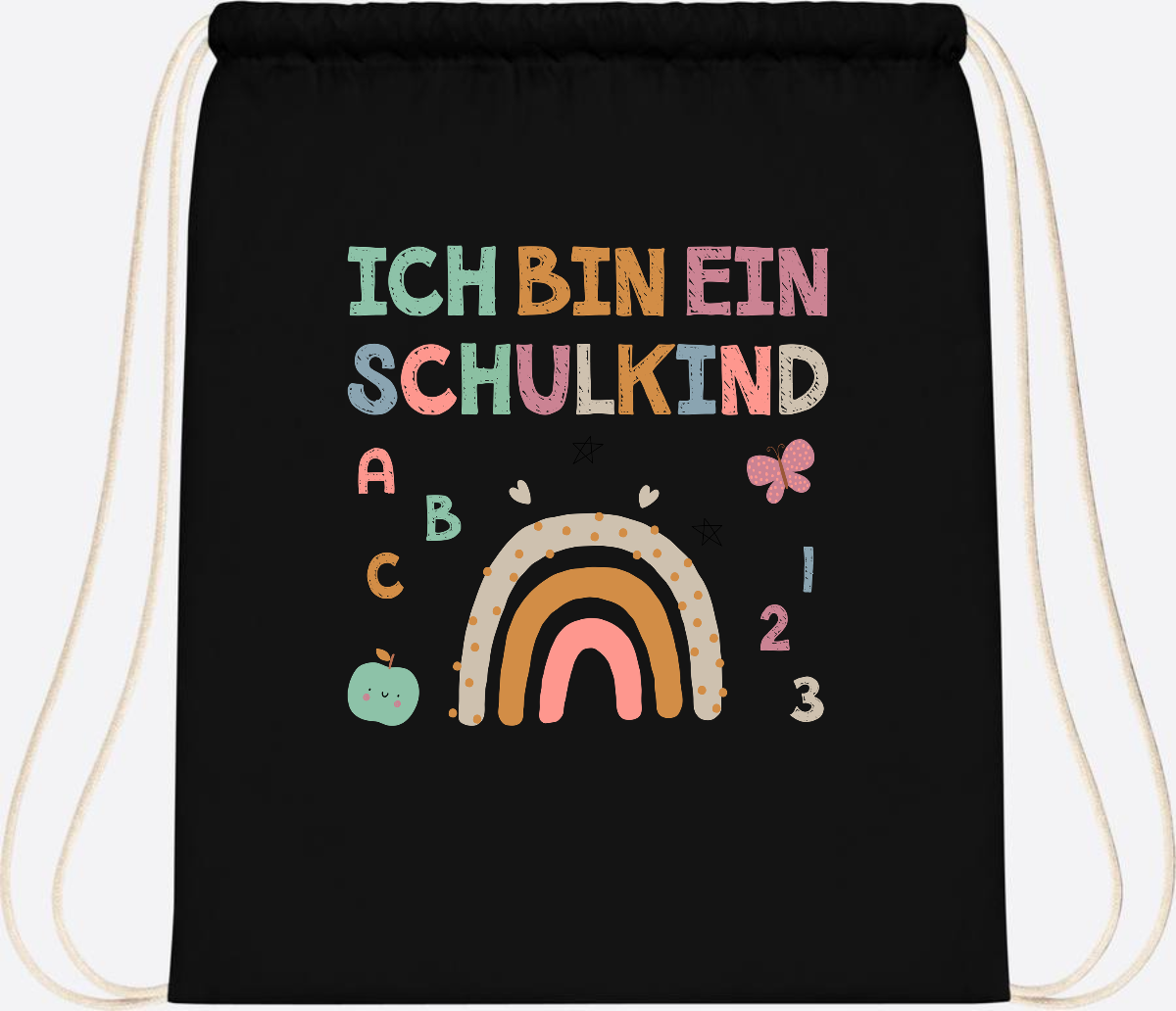 Turnbeutel "Ich bin ein Schulkind" – Geschenk zur Einschulung - Black