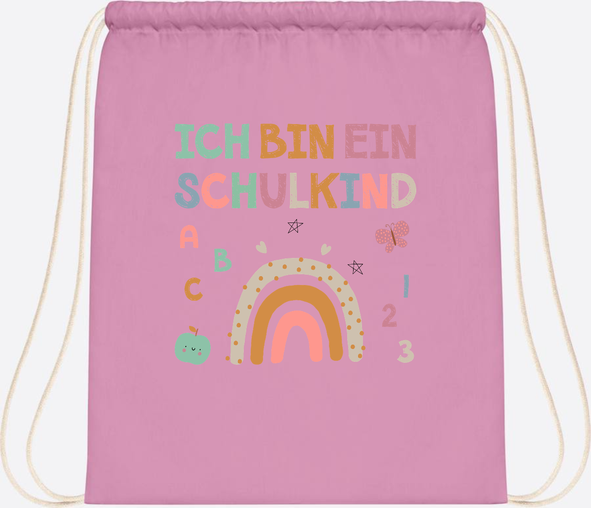 Turnbeutel "Ich bin ein Schulkind" – Geschenk zur Einschulung - Classic Pink/White