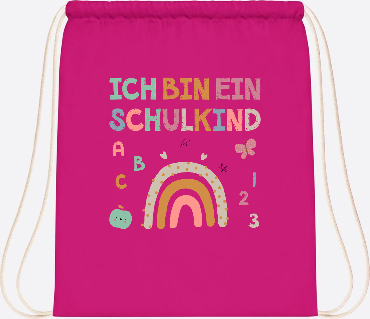 Turnbeutel "Ich bin ein Schulkind" – Geschenk zur Einschulung - Fuchsia