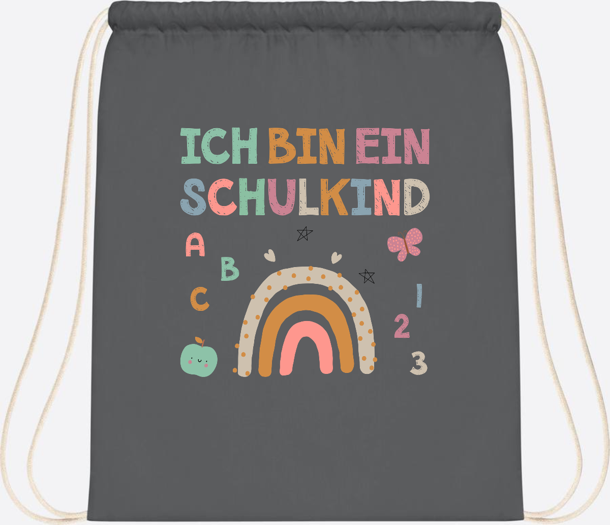 Turnbeutel "Ich bin ein Schulkind" – Geschenk zur Einschulung - Graphite Grey