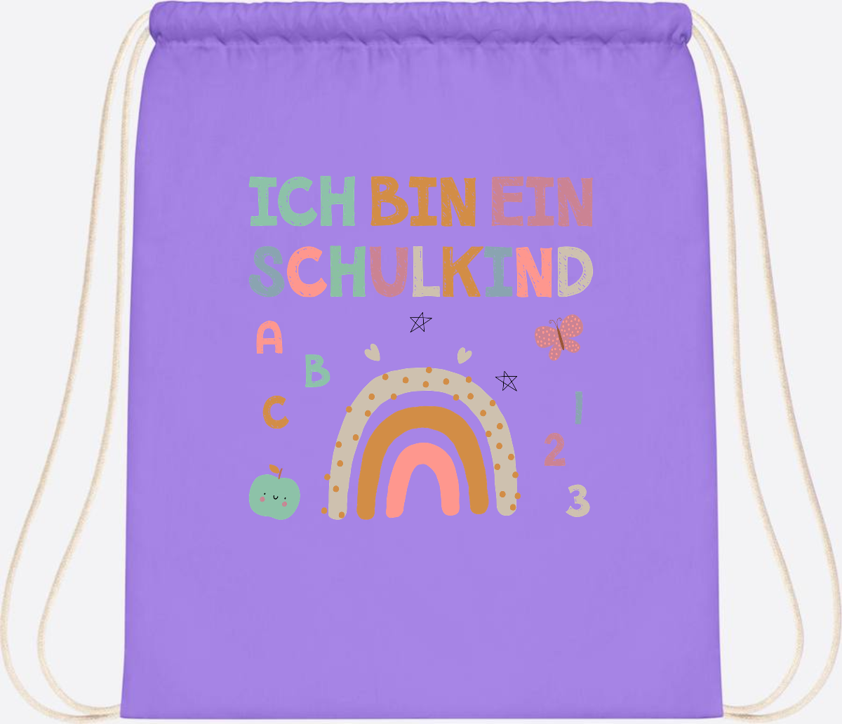 Turnbeutel "Ich bin ein Schulkind" – Geschenk zur Einschulung - Lavender/White