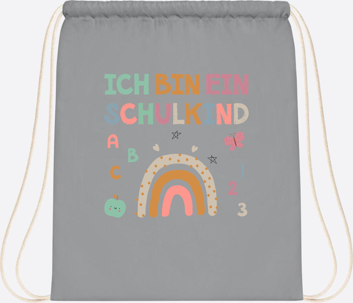 Turnbeutel "Ich bin ein Schulkind" – Geschenk zur Einschulung - Light Grey