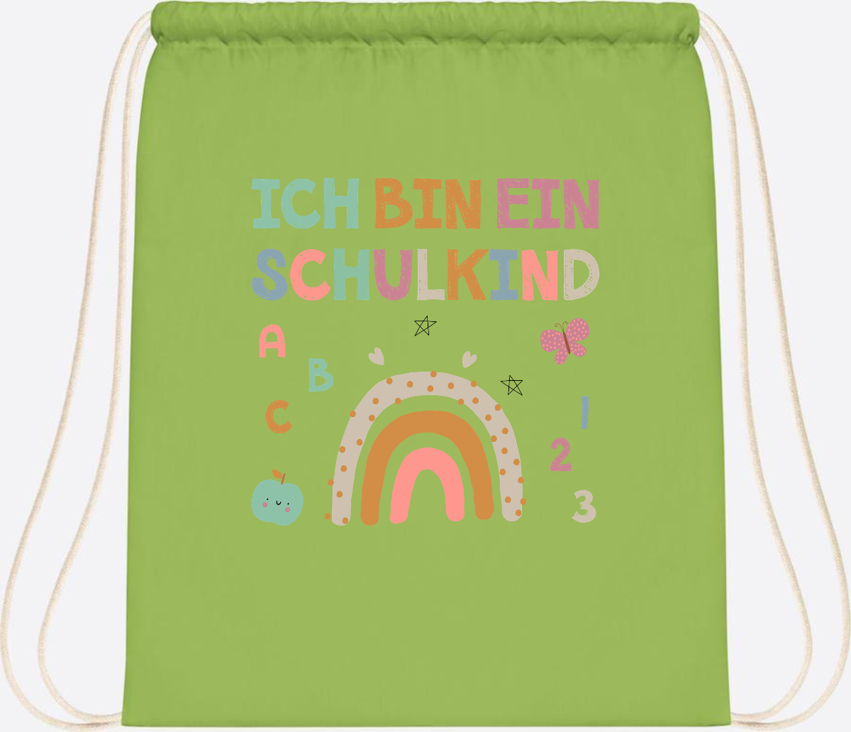Turnbeutel "Ich bin ein Schulkind" – Geschenk zur Einschulung - Lime Green