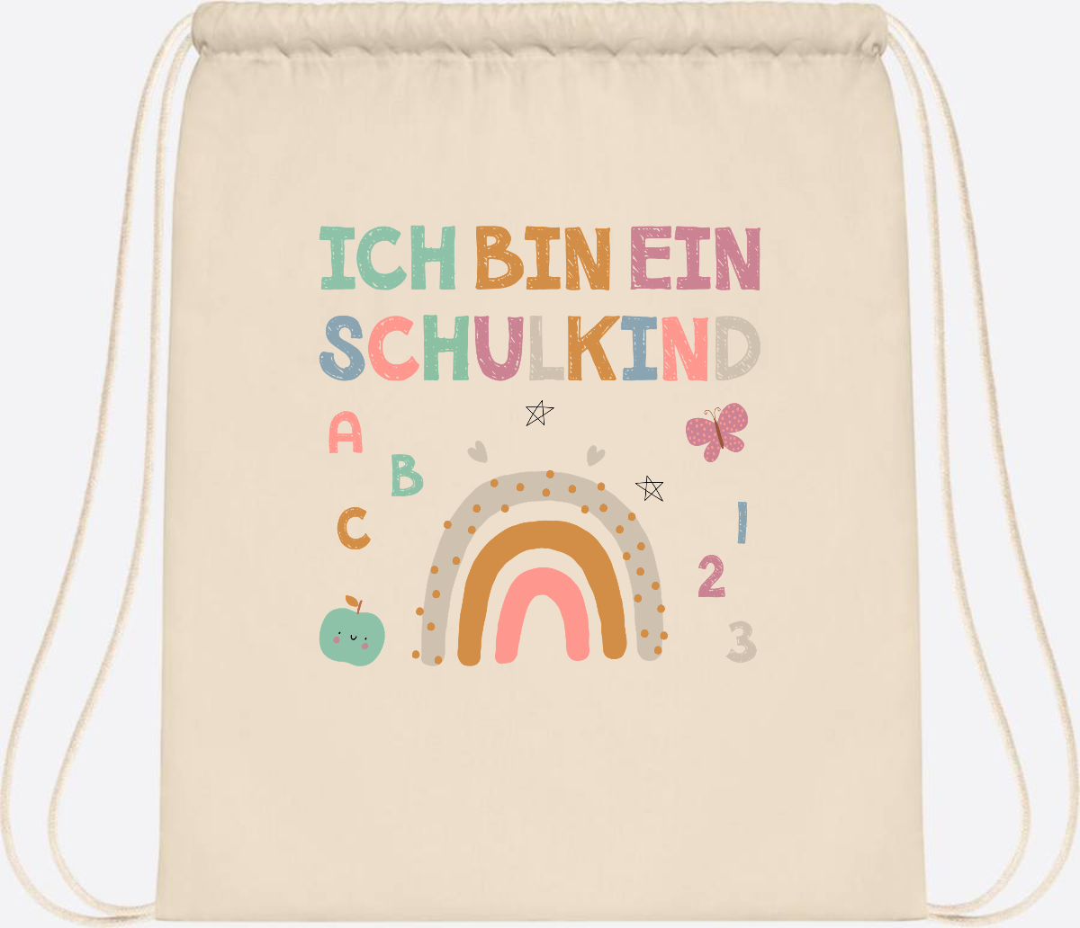 Turnbeutel "Ich bin ein Schulkind" – Geschenk zur Einschulung - Natural