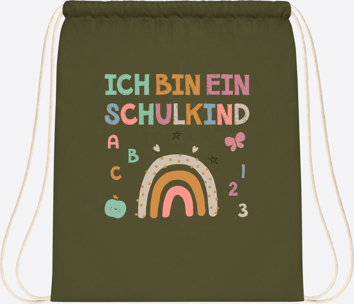 Turnbeutel "Ich bin ein Schulkind" – Geschenk zur Einschulung - Olive Green