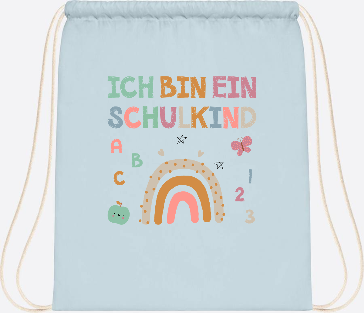 Turnbeutel "Ich bin ein Schulkind" – Geschenk zur Einschulung - Pastel Blue/White