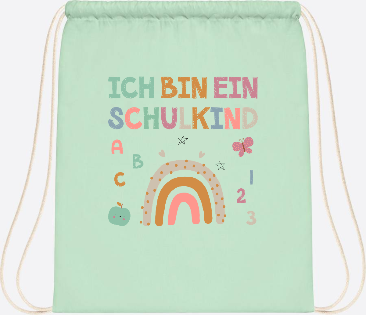 Turnbeutel "Ich bin ein Schulkind" – Geschenk zur Einschulung - Pastel Mint/White