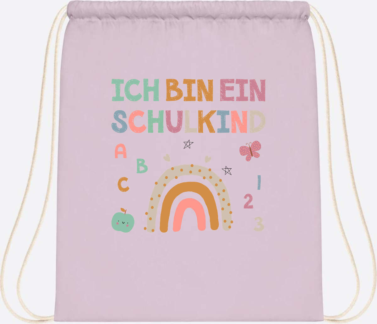 Turnbeutel "Ich bin ein Schulkind" – Geschenk zur Einschulung - Pastel Pink/White