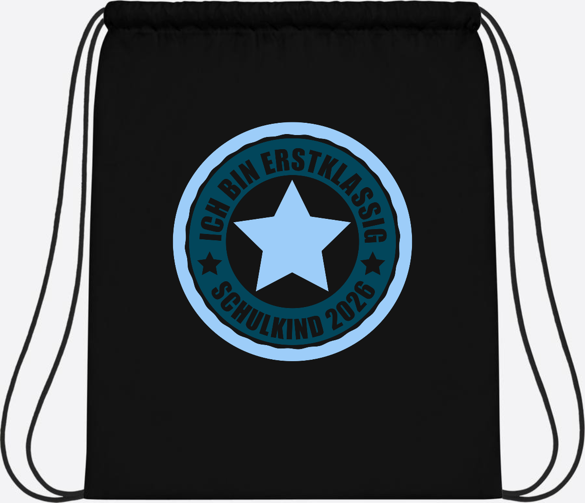 Turnbeutel „Ich bin erstklassig“ – Schulkind 2026 Geschenk - Black/Black