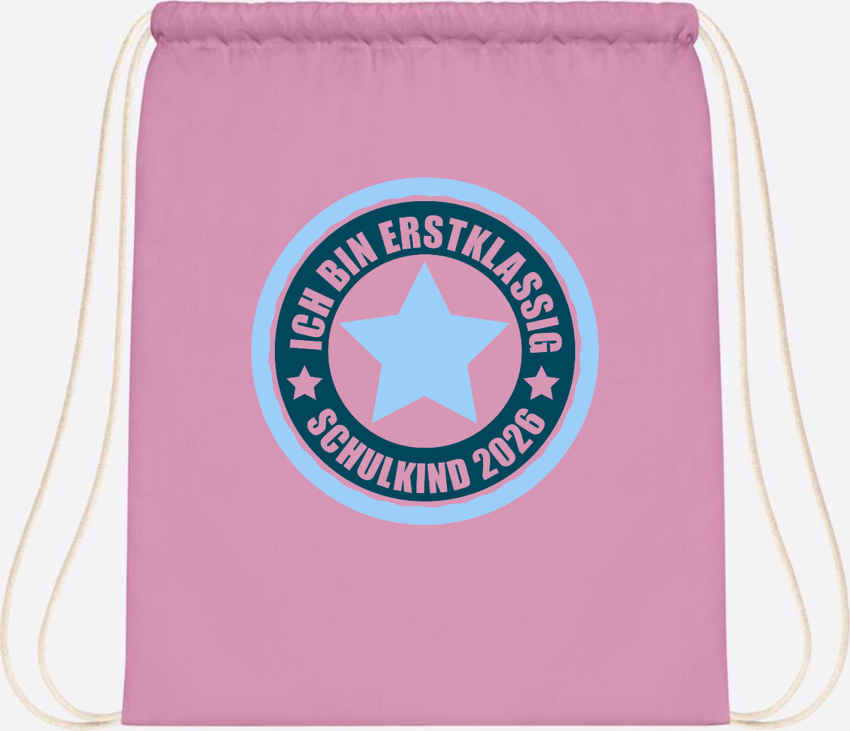 Turnbeutel „Ich bin erstklassig“ – Schulkind 2026 Geschenk - Classic Pink/White
