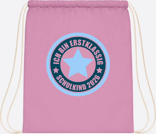 Turnbeutel „Ich bin erstklassig“ – Schulkind 2026 Geschenk - Classic Pink/White