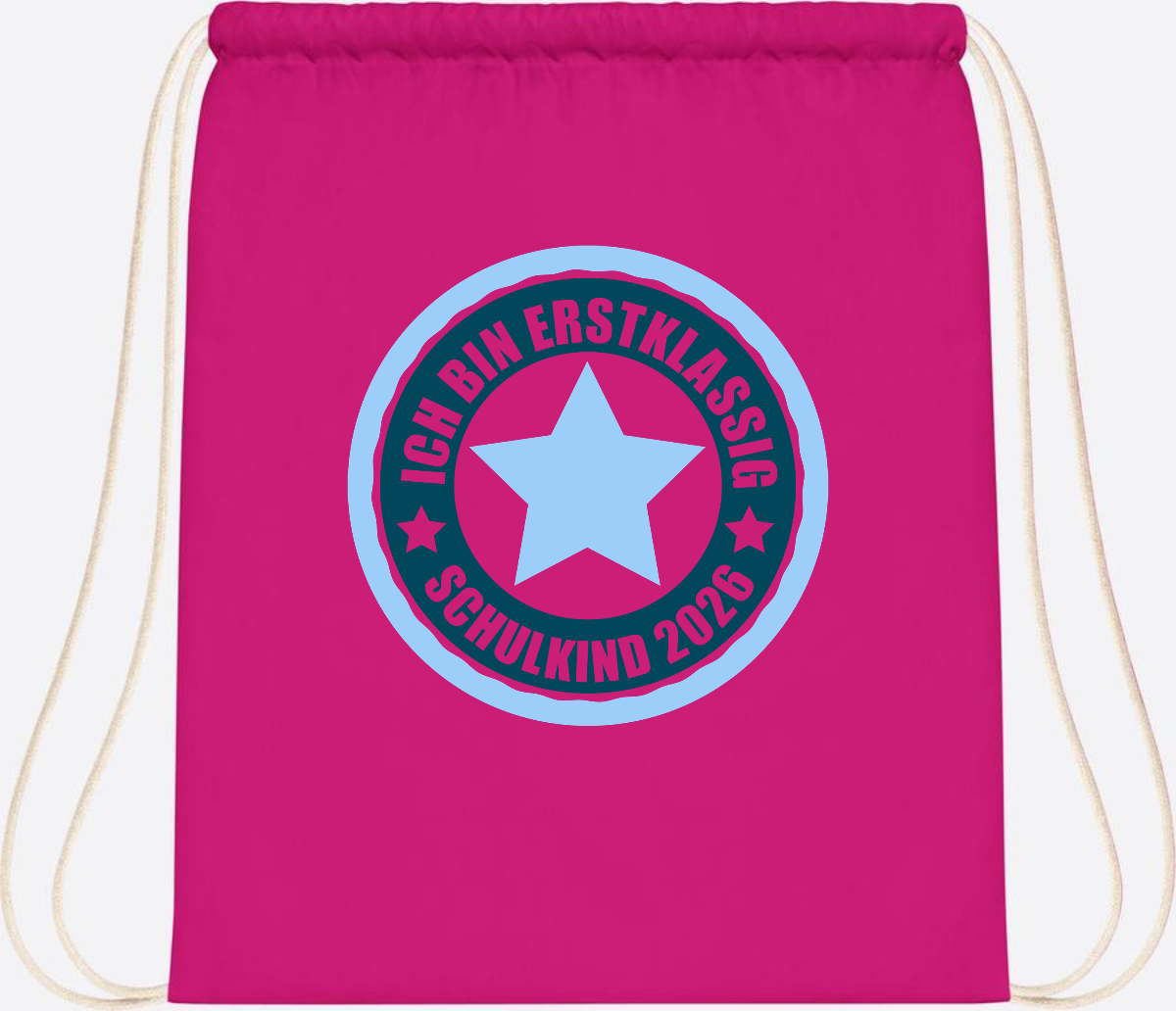 Turnbeutel „Ich bin erstklassig“ – Schulkind 2026 Geschenk - Fuchsia