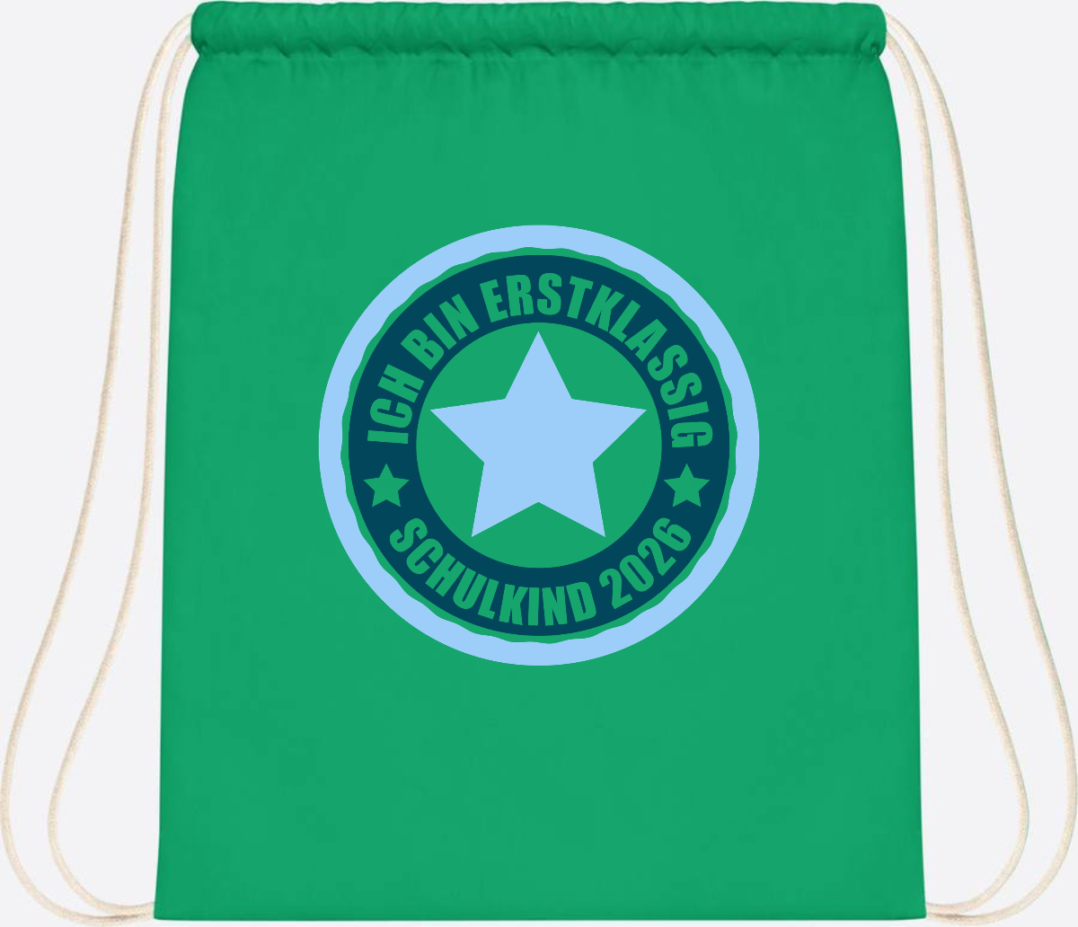 Turnbeutel „Ich bin erstklassig“ – Schulkind 2026 Geschenk - Kelly Green