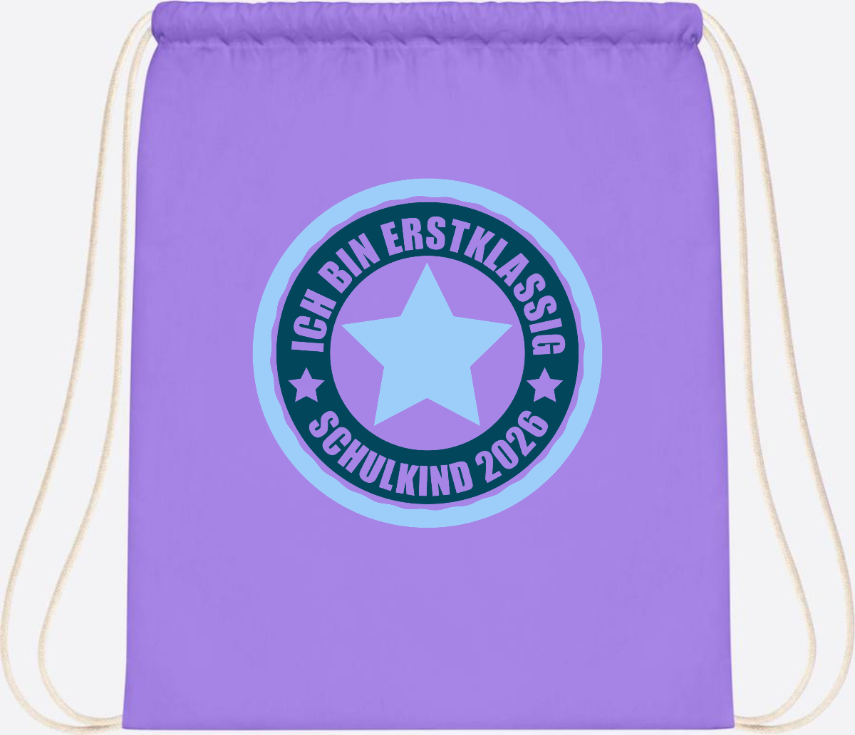 Turnbeutel „Ich bin erstklassig“ – Schulkind 2026 Geschenk - Lavender/White
