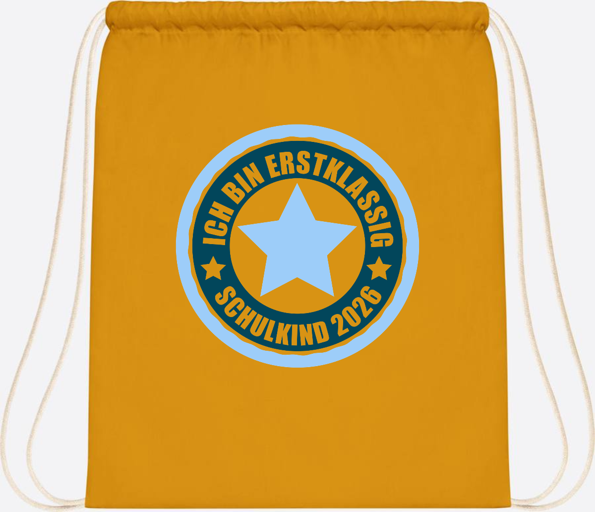 Turnbeutel „Ich bin erstklassig“ – Schulkind 2026 Geschenk - Mustard