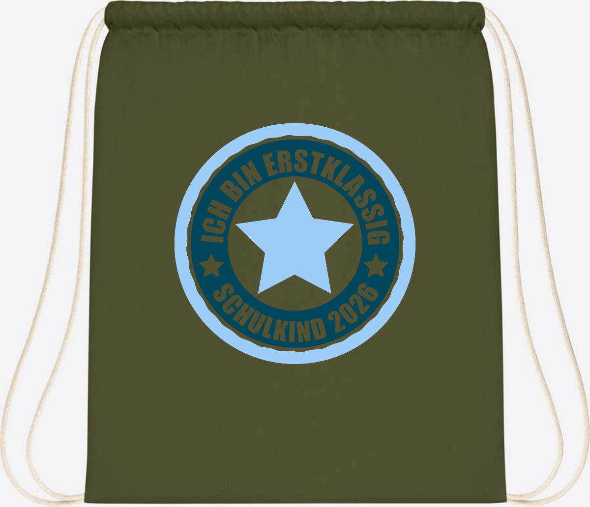 Turnbeutel „Ich bin erstklassig“ – Schulkind 2026 Geschenk - Olive Green