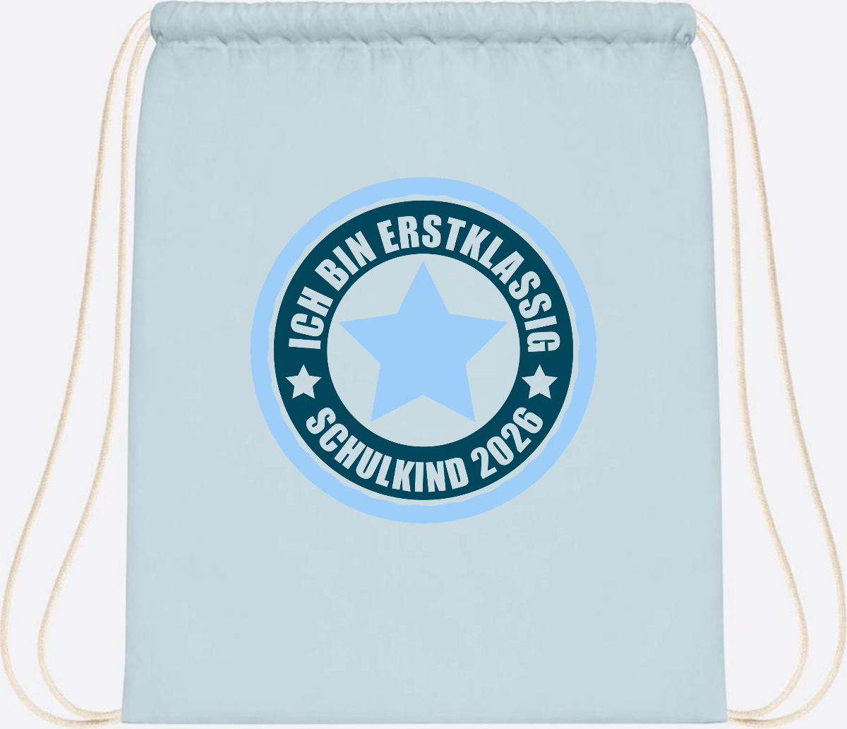 Turnbeutel „Ich bin erstklassig“ – Schulkind 2026 Geschenk - Pastel Blue/White